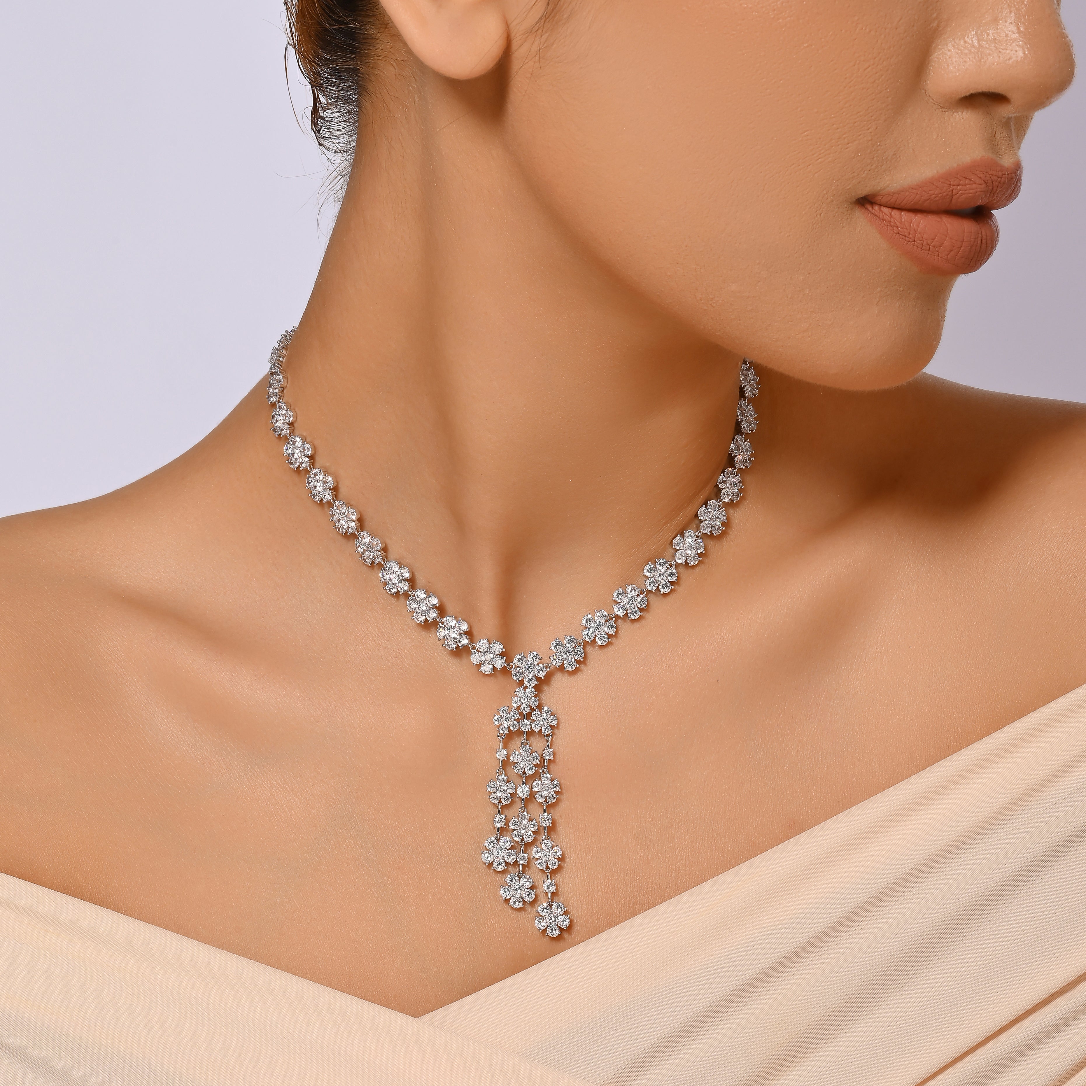 Crystal Floral Cascade Necklace