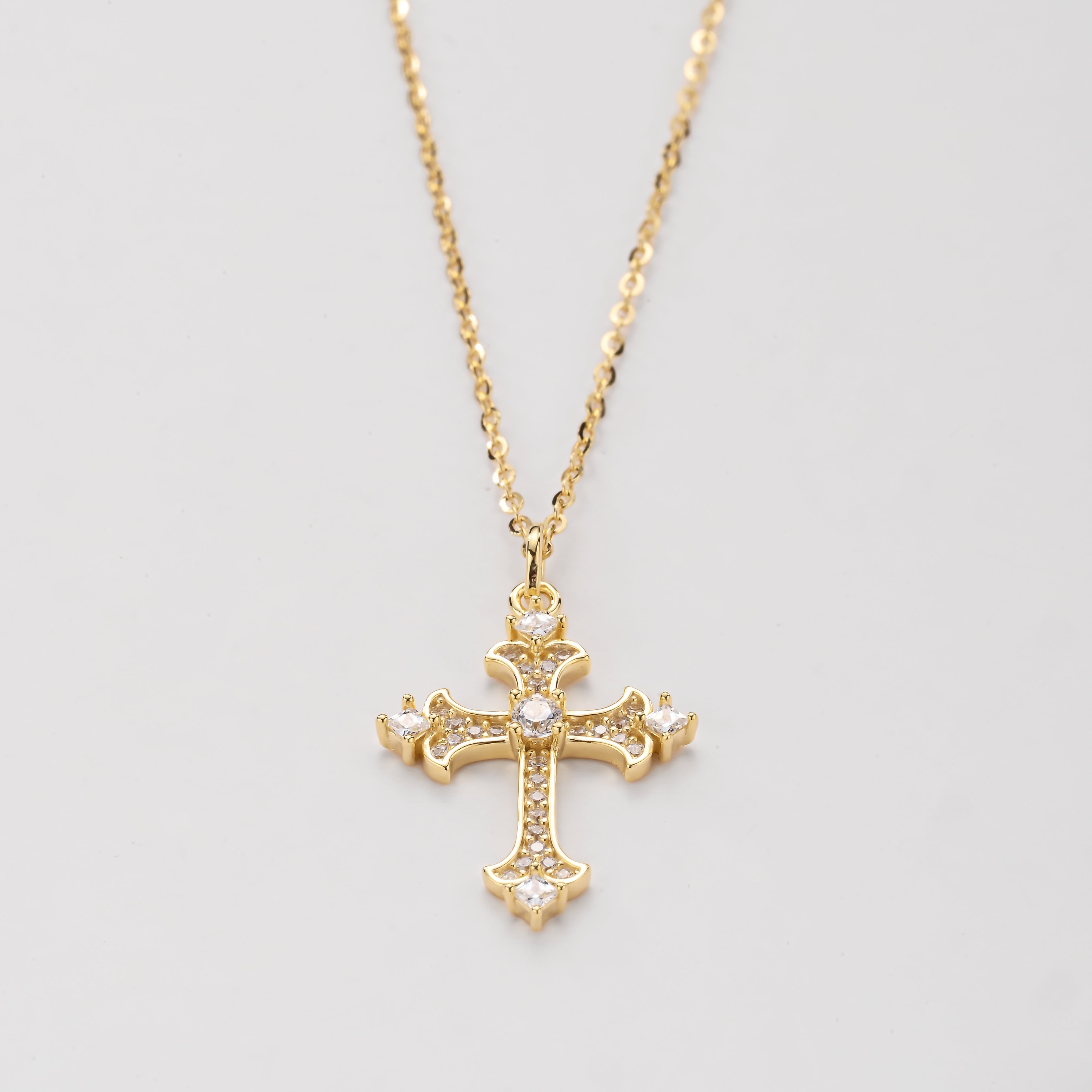 Silver Twisted Chain Cross Pendant Necklace