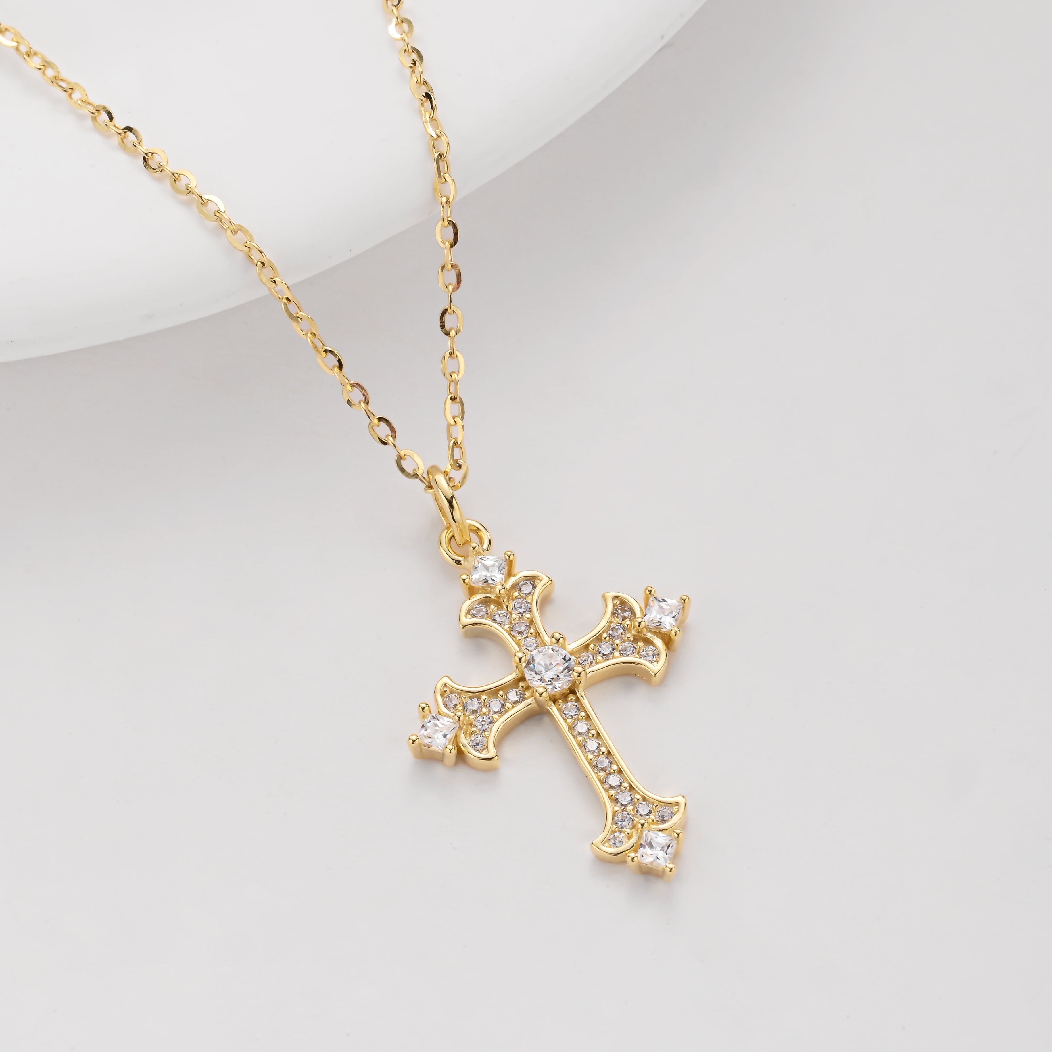 Silver Twisted Chain Cross Pendant Necklace