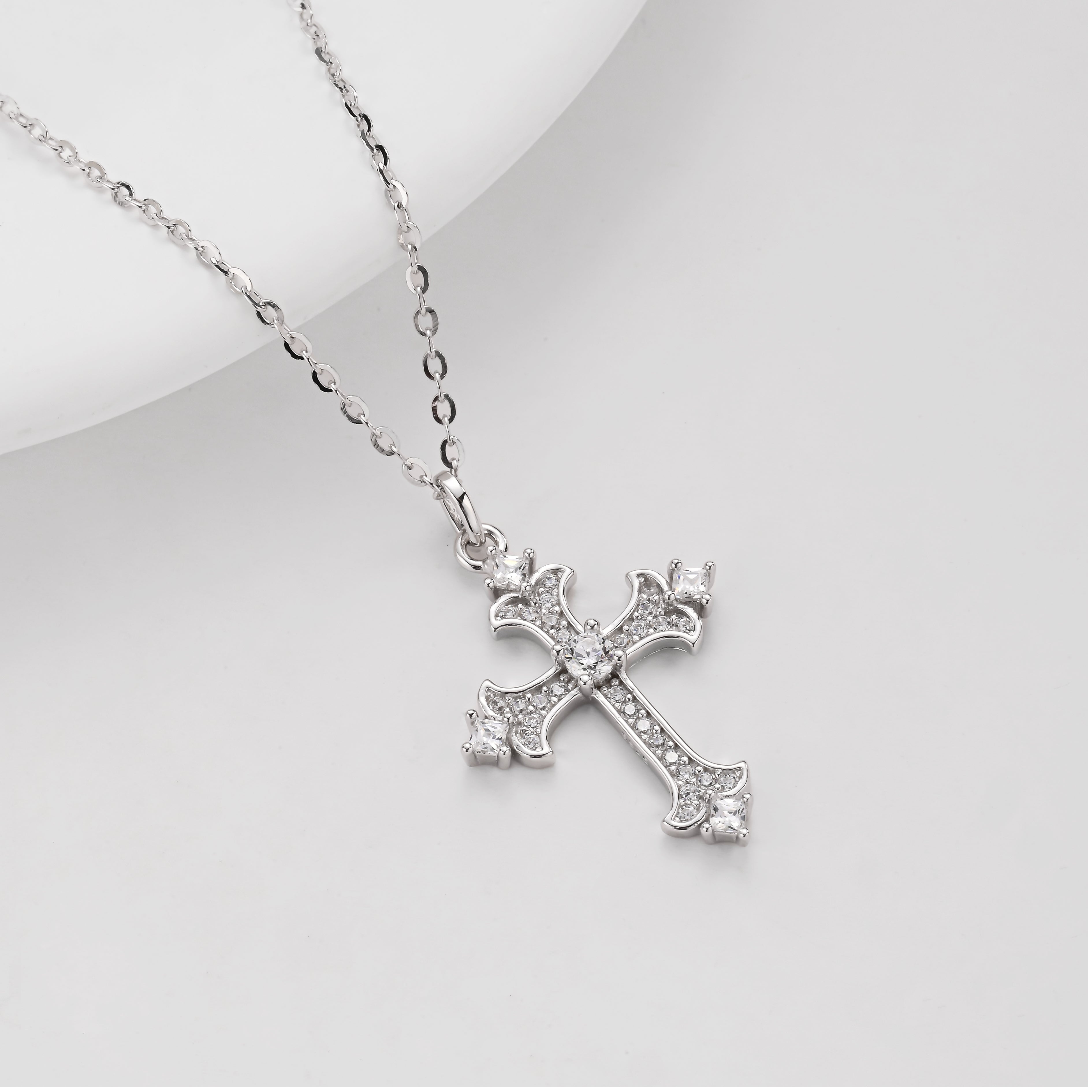Silver Twisted Chain Cross Pendant Necklace