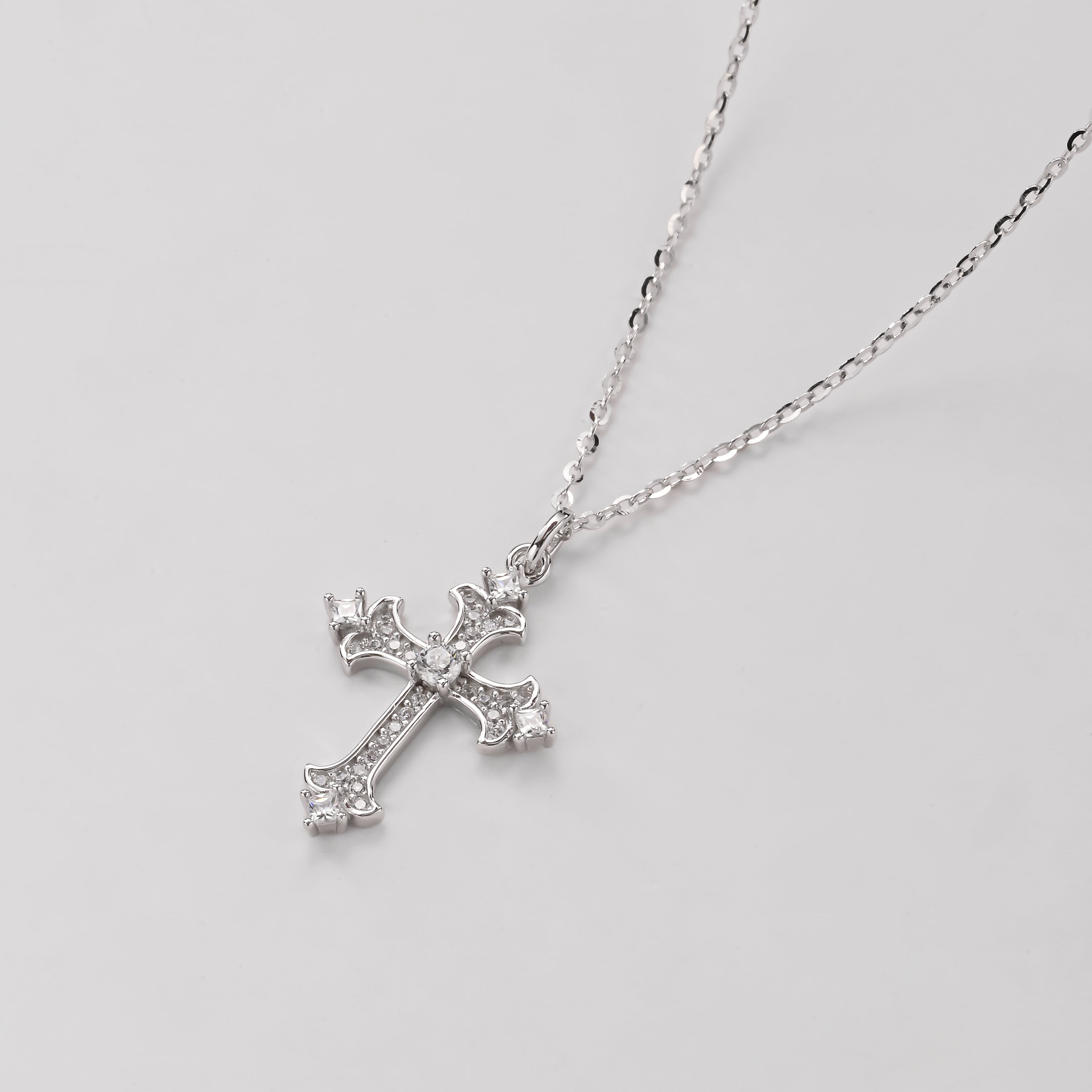 Silver Twisted Chain Cross Pendant Necklace