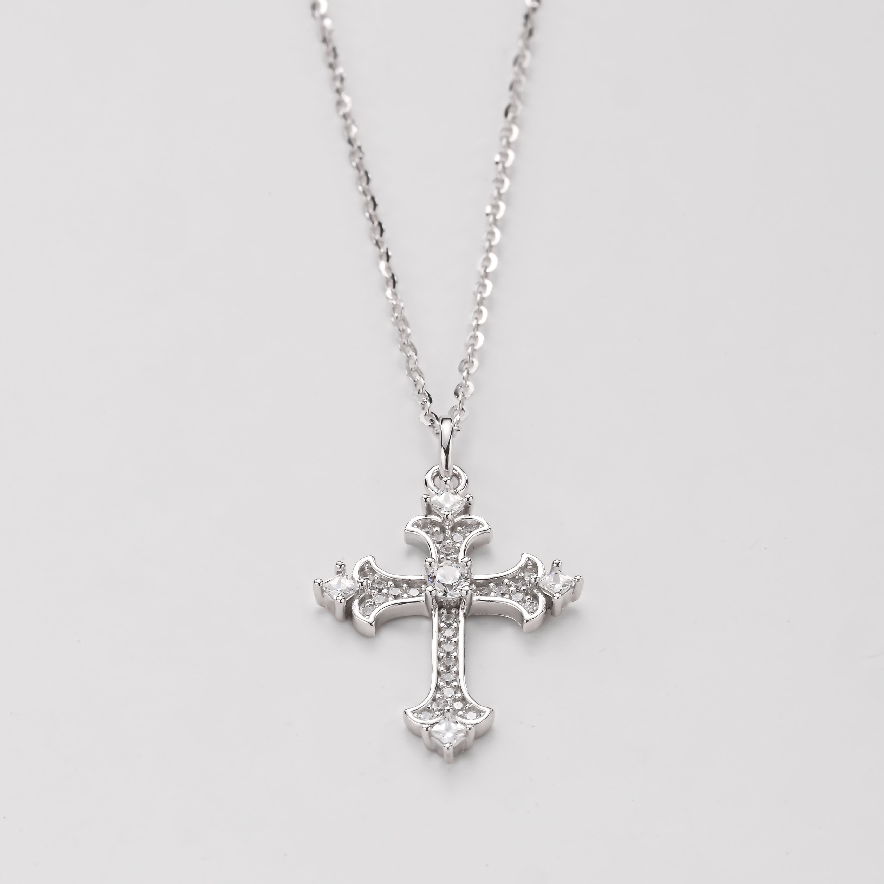 Silver Twisted Chain Cross Pendant Necklace