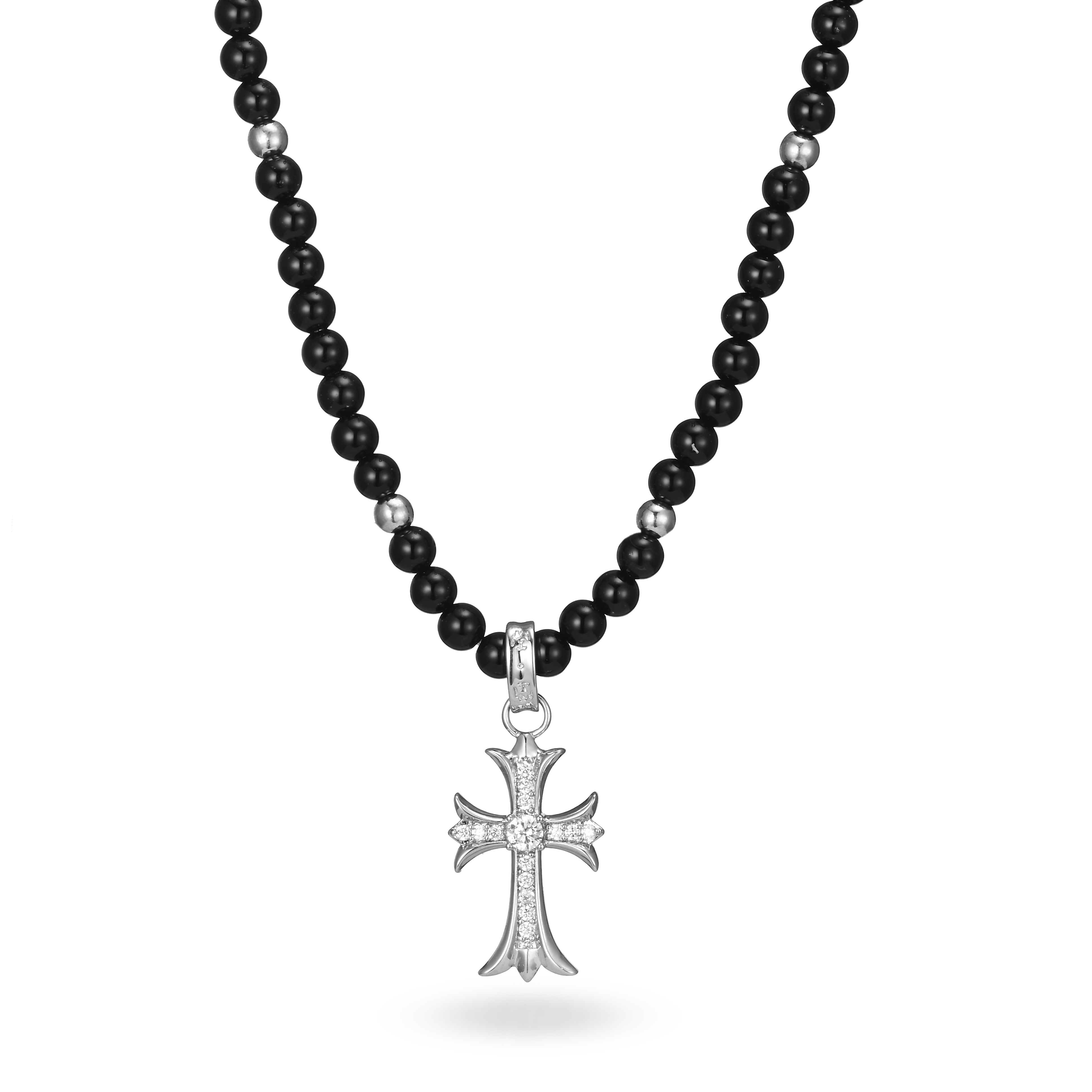 Collar de cruz de ónix y cristal