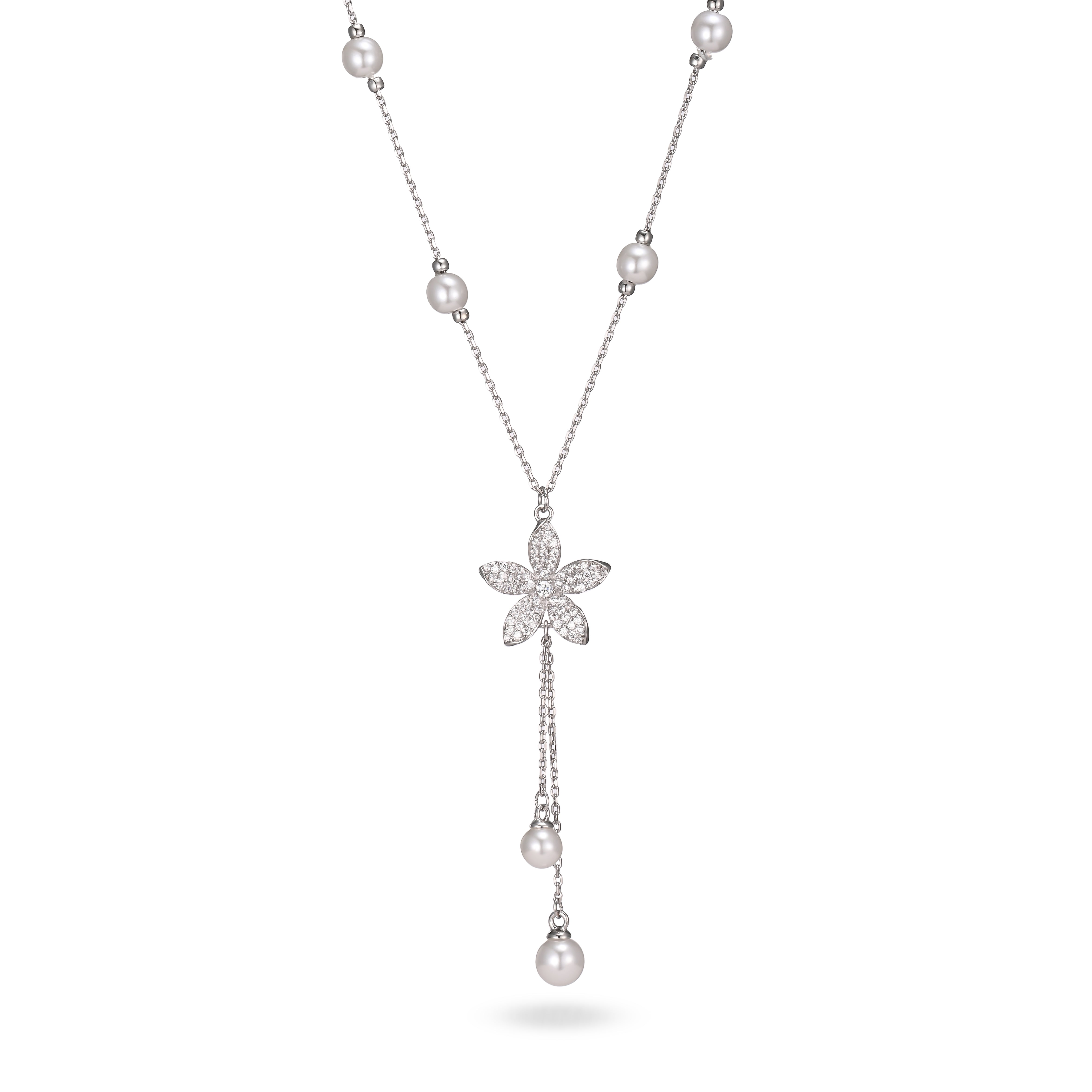 Collar Lariat de Perla en Flor