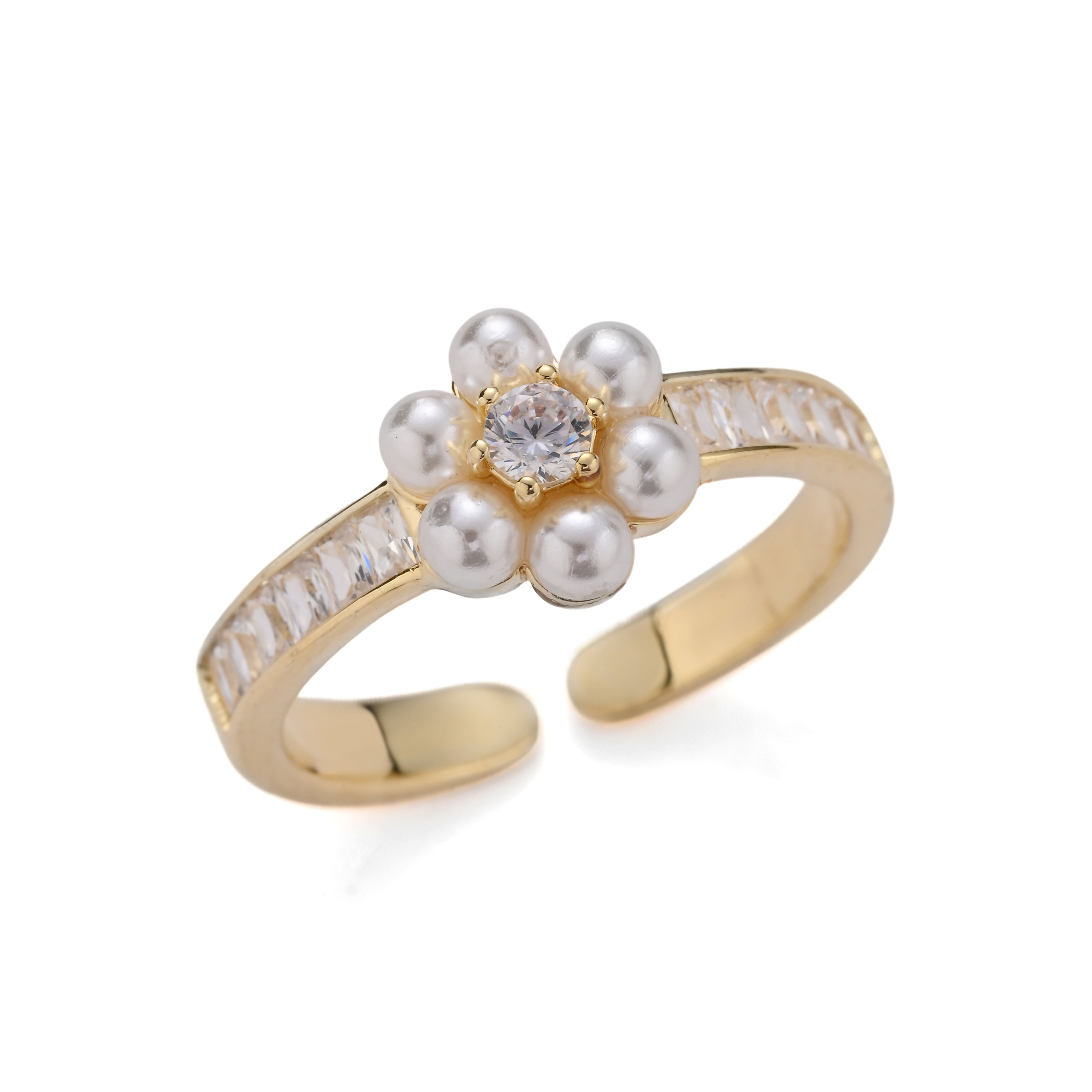 Anillo de corona de perla dorada